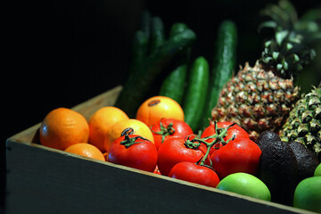 Fruits and vegetables arranged