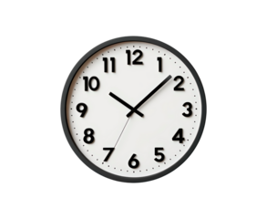 Black and white wall clock on transparent background, PNG