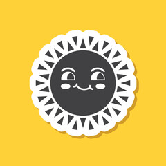 Funny sun with face sticker icon in flat style. Summer sunshine emoji vector illustration on isolated background. Smiling sun sign business concept.
