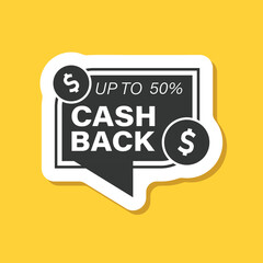 Cashback sticker icon in flat style. Money back label vector illustration on isolated background. Cash back poster sign business concept.