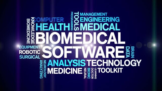 Biomedical software animated word cloud-text design animation tag kinetic typography seamless loop.