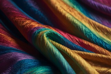 Colorful Fabric with Rich Texture and Vibrant Rainbow Colors Displayed in Soft Light