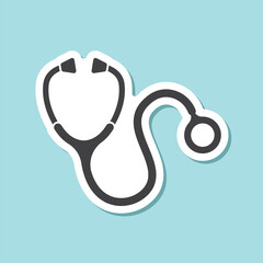 Medical stethoscope sticker icon in flat style. Doctor instrument vector illustration on isolated background. Medicine and healthcare sign business concept.