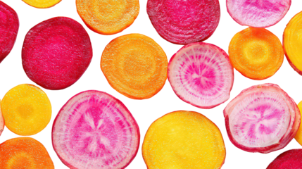 Colorful Sliced Beetroot Rounds On Black Background
