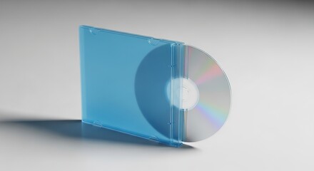 Light Blue Jewel Case with Disc on White Surface, Minimalist Com