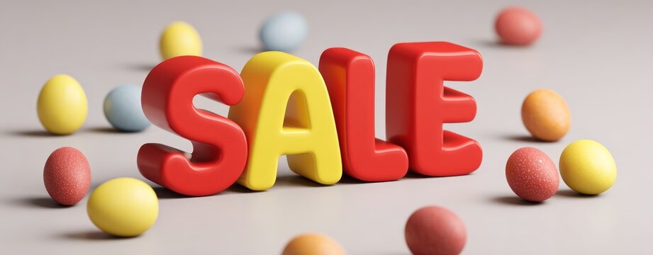 Easter Sale Still Life: Colorful Eggs Surround Bold SALE Lettering