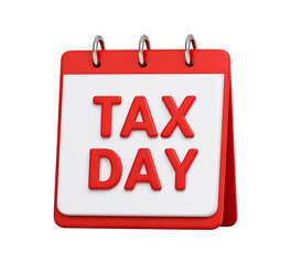 Tax day calendar with red and white design on transparent background, PNG
