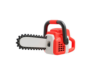 3d render of a stylized chainsaw with red and black design on transparent background, PNG