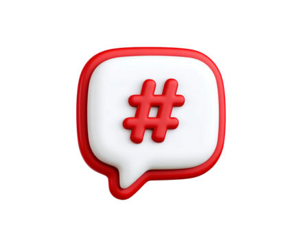 Red hashtag symbol in speech bubble icon - social media and communication concept on transparent background, PNG - Powered by Adobe
