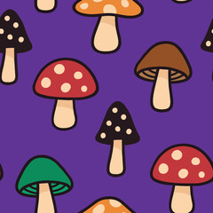 Pattern background with colorful poisonous mushrooms for halloween potion