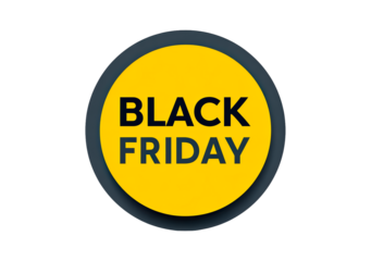 Black friday sale badge in bold yellow and black design on transparent background, PNG