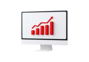 Rising graph on computer screen displaying financial growth and data analysis on transparent background, PNG