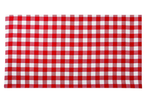 Red and white checkered tablecloth classic gingham pattern textile fabric on transparent background, PNG