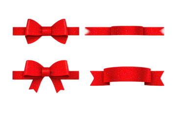 Red Glitter Ribbon Bows and Banners Set