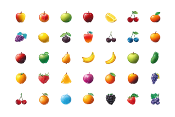 Colorful Fruit Icons on Black Background