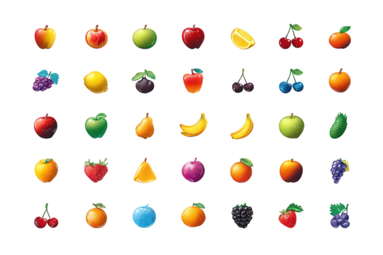Colorful Fruit Icons on Black Background