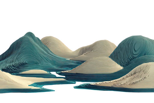 Digital Landscape With Turquoise And Beige Hills