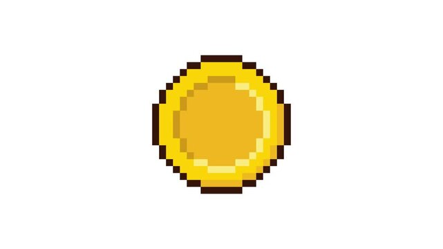 8-bit pixel art rotating gold coin horizontal spin looped animation 4k 30fps