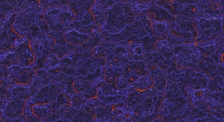 Abstract digital art piece with a complex network of purple and orange lines.