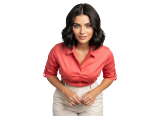 Middle eastern woman leaning forward with a knowing smile