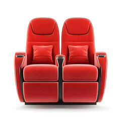Fototapeta premium Luxurious red seats with plush cushions, isolated on white background.
