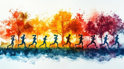 Women runners in autumnal park.