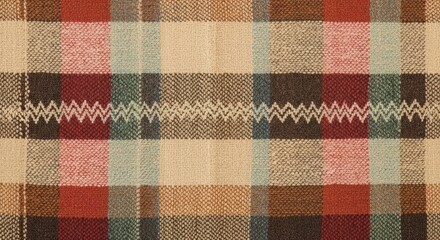 Detailed Plaid Fabric Texture with Decorative Stitching