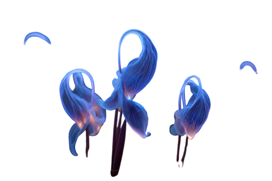 Abstract Blue Floral Pattern Against Black Background