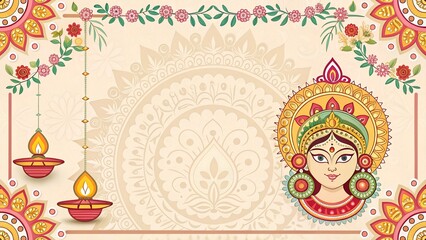 Festive background for Indian Navratri festival, dandiya night, kalash sthapana, puja, dandia garba dance, Durga Puja and colorful festive decoration. banner poster template vector illustration.