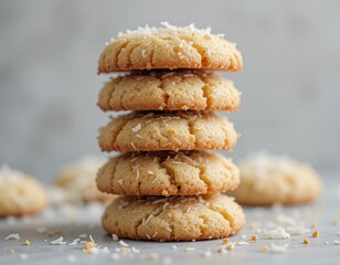 Delicious coconut cookies stacked high, a sweet treat ready to be enjoyed.
