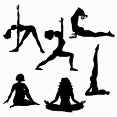 Girls doing asanas women yoga...