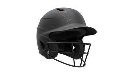 Fototapeta premium Professional Black Baseball Batting Helmet with Face Mask for Player Safety and Protection, Isolated on White Background