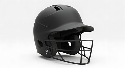 Fototapeta premium Sleek Matte Black Baseball Batting Helmet with Integrated Face Mask for Player Protection, Isolated on a Clean White Studio Background