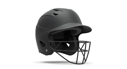 Matte Black Baseball Batting Helmet with Face Guard Isolated on White Background for Sports Safety
