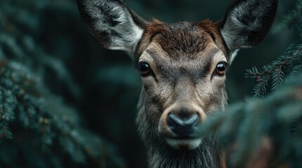 Intimate Portrait of a Young Deer Gazing Directly into the Camera Lens
