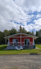 a sample red house in Scandinavian style