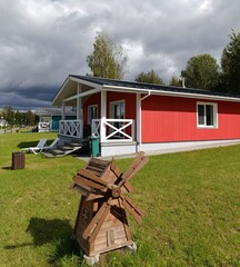 a sample red house in Scandinavian style