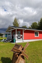 a sample red house in Scandinavian style