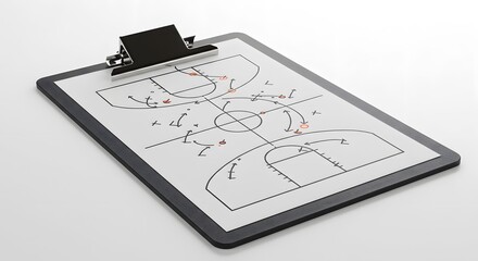 Strategic Basketball Play Diagram on Coach's Clipboard Illustrating Game Plan and Tactics for Sports Coaching and Training