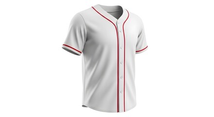 White Baseball Jersey with Red Pinstripes Mockup, Athletic Sportswear Apparel Isolated on White Background for Design Template