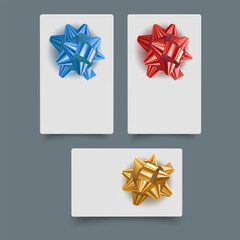 Gift Cards with Red Ribbon Bows Festive Red Ribbon Bows on White Background