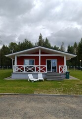 a sample red house in Scandinavian style
