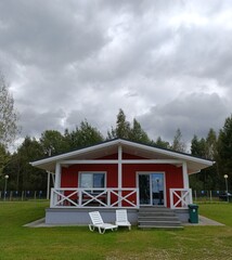 a sample red house in Scandinavian style