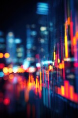 Blurred background of Stock market business concept with financial chart on screen and metropolis. Investment and trading background. High quality