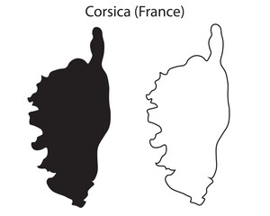 Simple Corsica France map silhouette vector. Clean black outline of the Mediterranean island, ideal for travel graphics, infographics, and design work © Kasun