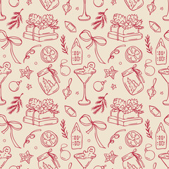 Seamless Pattern with red winter doodles