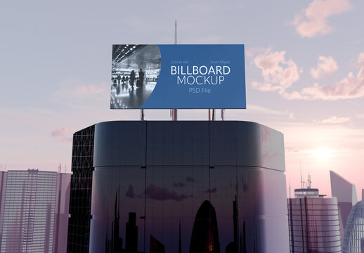 Urban Rooftop Billboard Mockup