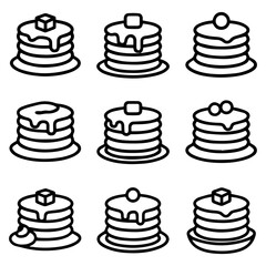 Collection of Delicious Stacked Pancakes with Toppings.