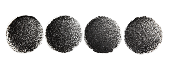 Five textured circles in grayscale
