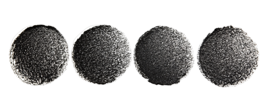 Five textured circles in grayscale